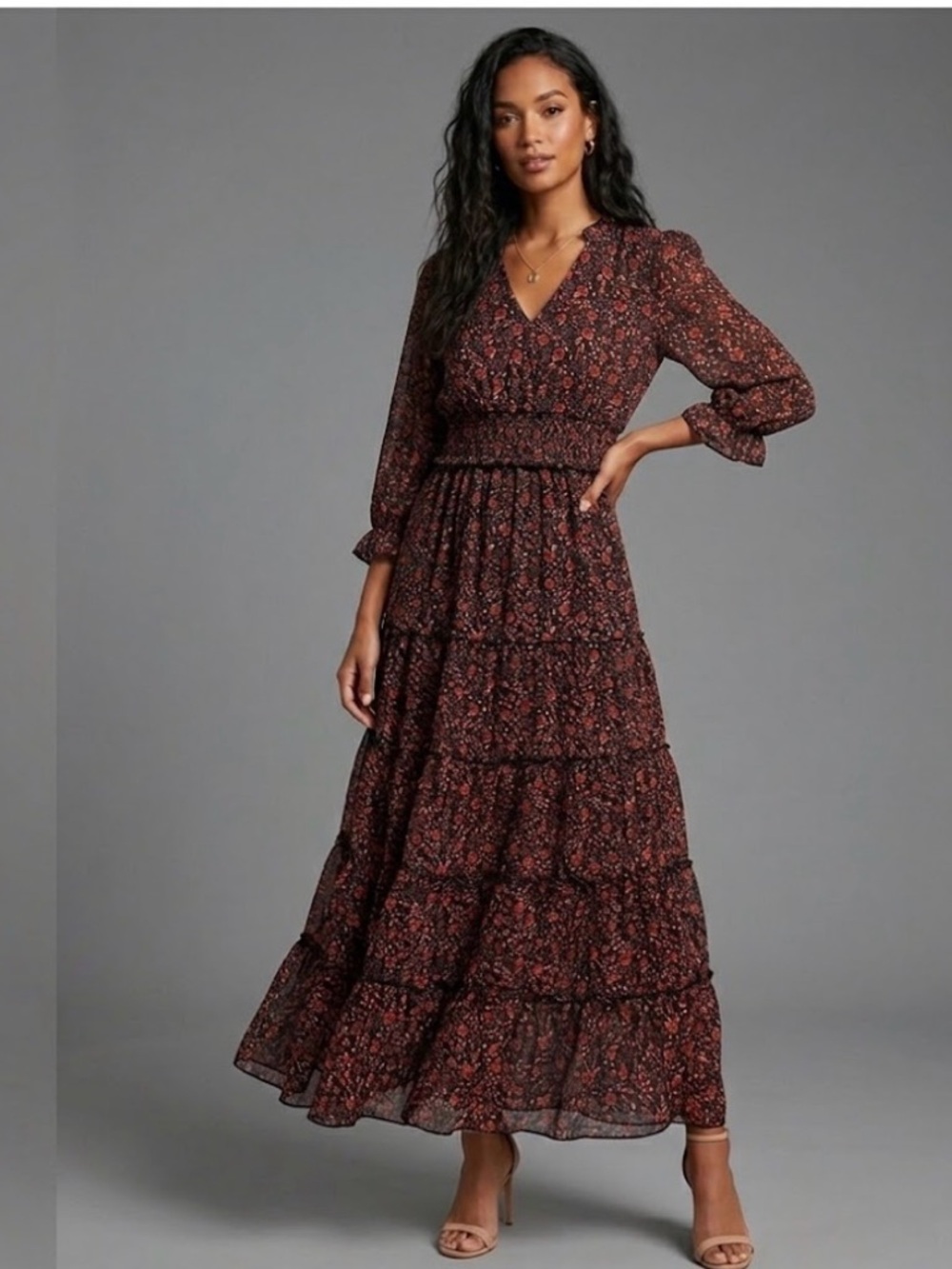 Spy Zone Exchange Floral Black and Red Women's Maxi Dress